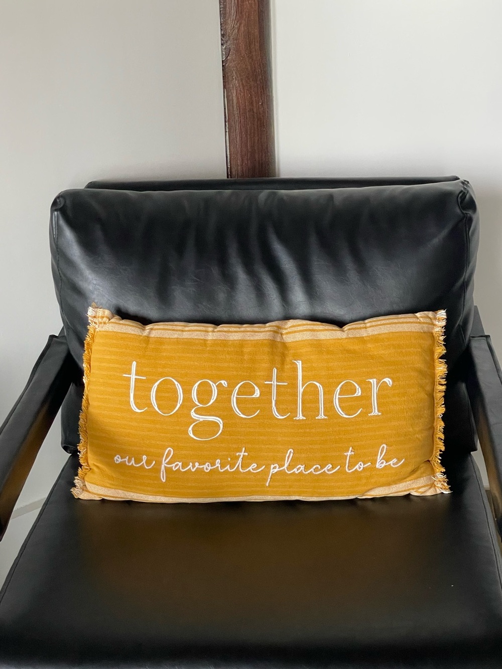 Yellow & White 'together' Embroidered Decorative Throw Pillow